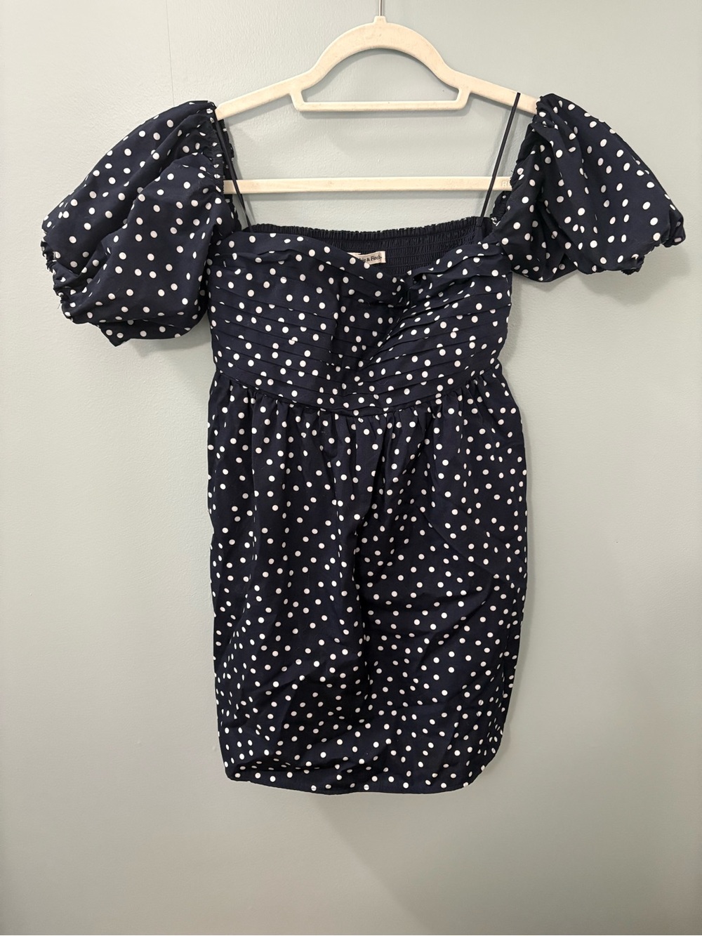 Abercrombie and Fitch Navy Blue Polka Dot Puff Sleeve Mini Dress with Shorts